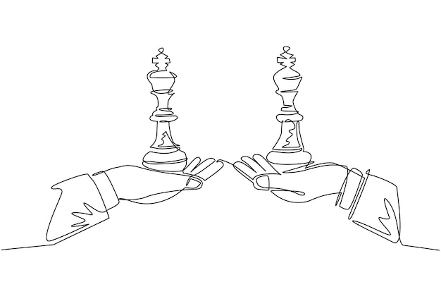 Vector single one line drawing business concept of businessman hands one holding king chess piece vector