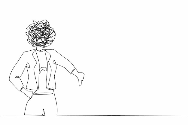 頭部デザインのグラフィックベクトルの代わりに丸いスクリブルを描いた1行のビジネスウーマン