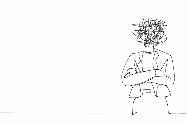 一行の絵を描くビジネスウーマンヘッド代わりに丸い落書きをしているエグゼクティブマネージャー