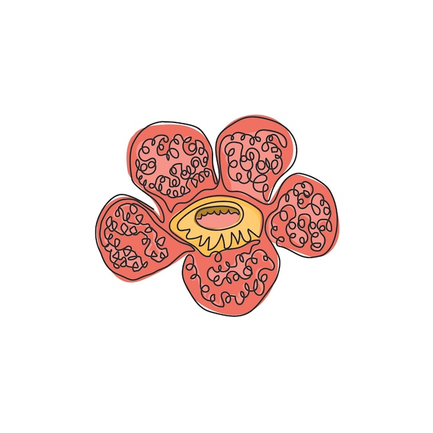 Vettore disegno in una sola linea del cadavere di giglio decorazione artistica della parete della casa rafflesia arnoldii vettor di progettazione di fiori