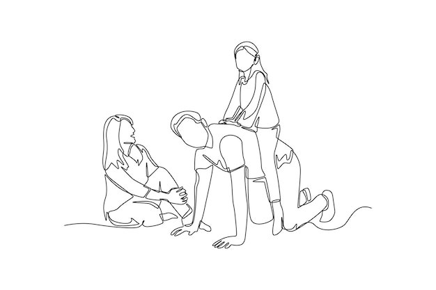 Single one line drawing daughter is having fun with her family family time concept continuous line draw design graphic vector illustration