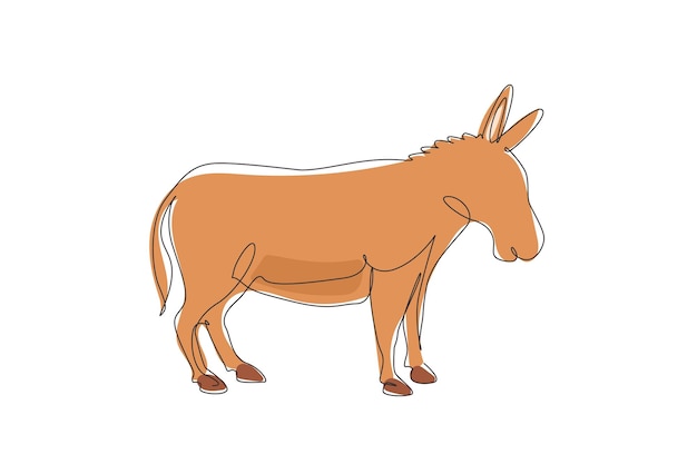 Single one line drawing donkey cute farm animal Friendly tame animals mascot for livestock Helping farmers bring agricultural produce Modern continuous line draw design graphic vector illustration