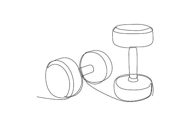 Single one line drawing Dumbbells Fitness activity concept Continuous line draw design graphic vector illustration