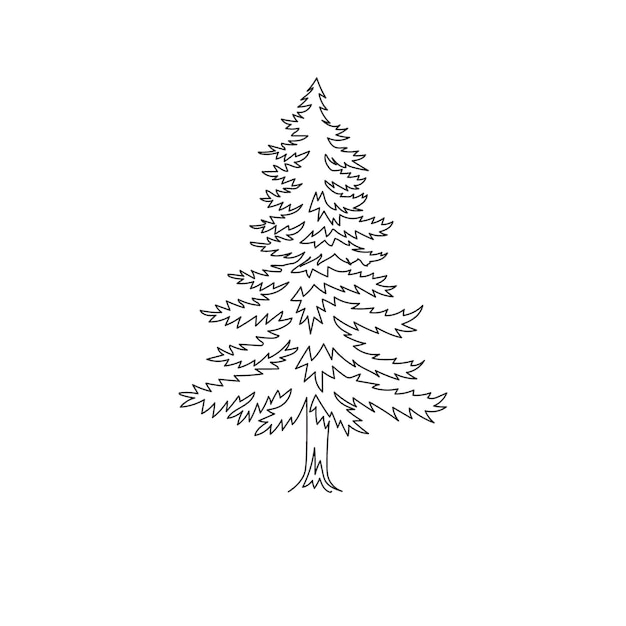 Single one line drawing exotic pine tree for home art wall decor poster Pinus plant design vector