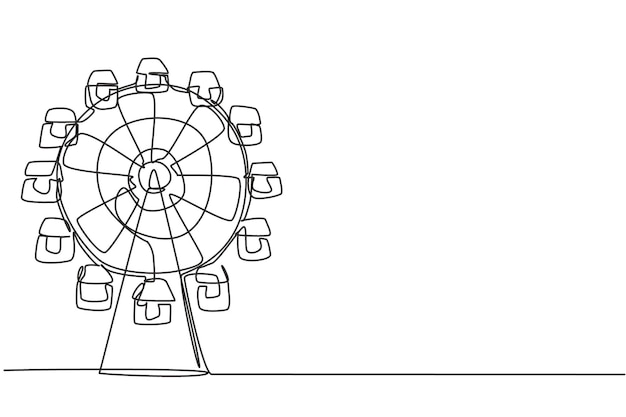 Vector single one line drawing of ferirs wheel in an amusement park a circular circle turning high vector