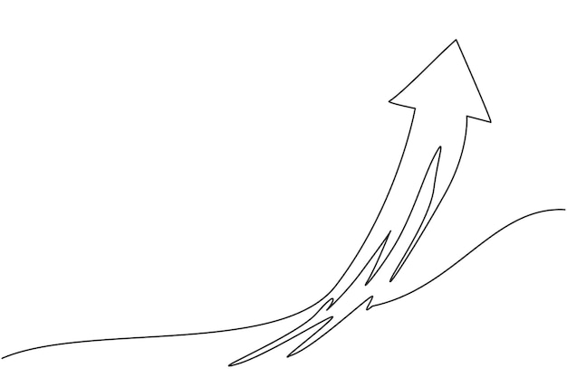 Vector single one line drawing of flying up arrow symbol on the sky business finance growth graph minimal