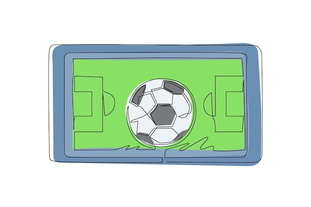 スマートフォンでサッカー場とサッカーボールの単一の1行の絵 スマートホンでアプリサッカー