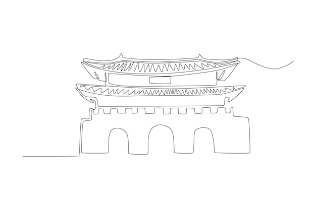 한 줄 그리기 서울 경복궁 해피 추석 개념 연속 선 그리기 디자인 그래픽 벡터 일러스트 레이 션