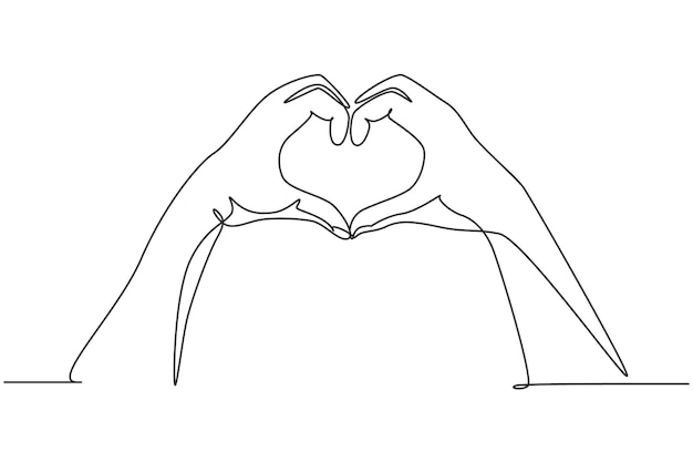 Vector single one line drawing hands making symbol heart by fingers beautiful hands with copy space vector