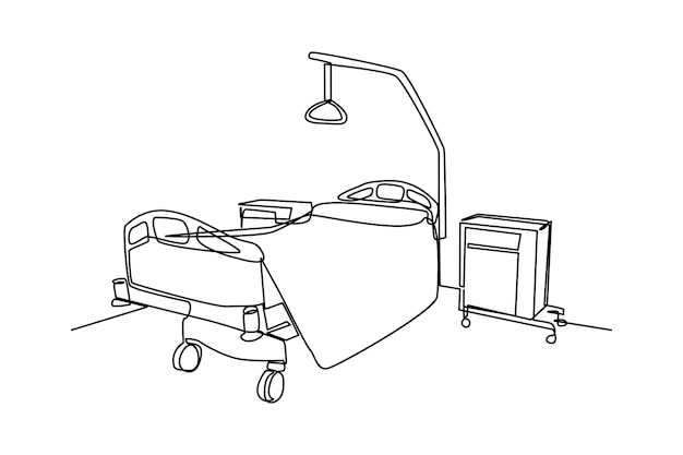 Single one line drawing Hospital room interior with bed and clinic equipment An empty hospital room concept Continuous line draw design graphic vector illustration