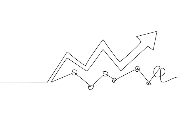 Vector single one line drawing of increasing profit business graph data business financial market growth