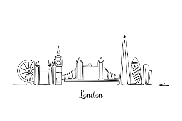 Premium Vector | Single one line drawing london skyline city concept ...