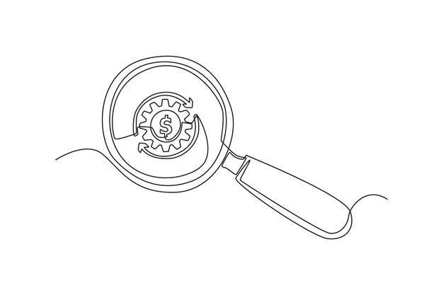 Vector single one line drawing magnifying glass for zooming dollar symbol financial technology concept continuous line draw design graphic vector illustration