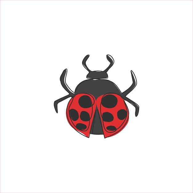 버그 애호가 클럽 디자인 벡터를 위한 사랑스러운 무당벌레 작은 곤충 마스코트의 한 줄 그림
