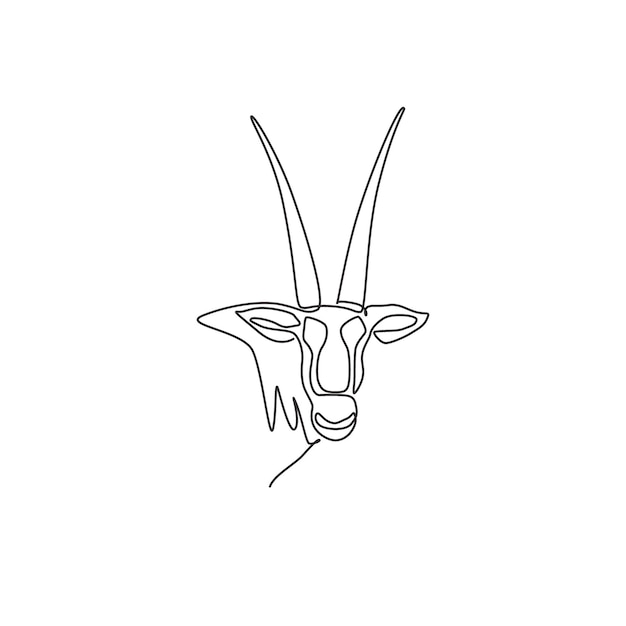 Вектор Однолинейный рисунок головы галантного орикса для логотипа компании икона зоопарка млекопитающих газель