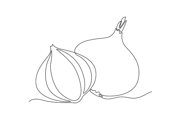 Single one line drawing onion vegetable concept continuous line draw design graphic vector illustration