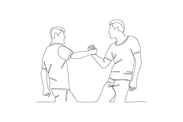 Single one line drawing people live to help each other for harmony Team work people trust assistance Technology gear collaboration solution Continuous line draw design vector