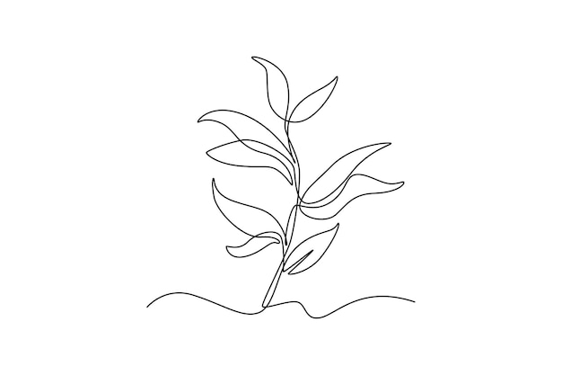 Vector single one line drawing plants and herbs concept continuous line draw design graphic vector illustration