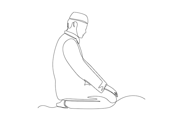 Однолинейное рисование молитвенного движения сидящего Юлуса Молитвенное движение для мусульман Непрерывная графическая векторная иллюстрация рисунка линии
