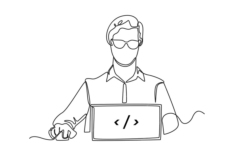 Premium Vector | Single one line drawing programmers or developers make ...