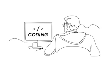 Premium Vector | Single one line drawing programmers or developers make ...