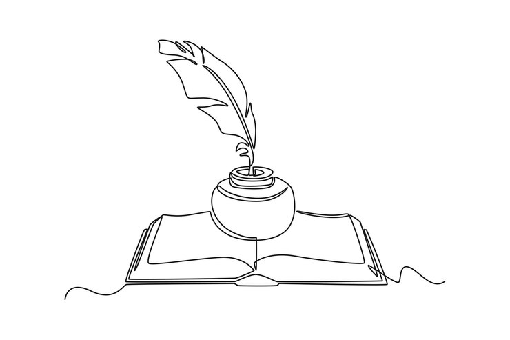 Вектор однолинейное перо для рисования чернилами на книге концепция финансовой грамотности непрерывный рисунок линии графическая векторная иллюстрация