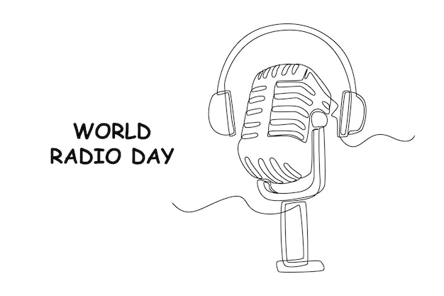 Single one line drawing Retro old microphone World radio day concept Continuous line draw design graphic vector illustration