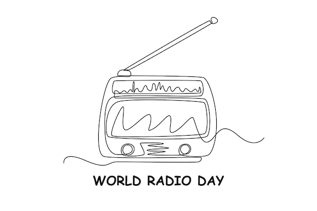 Single one line drawing retro style radio World radio day concept Continuous line draw design graphic vector illustration