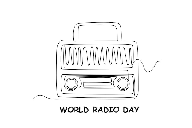 Single one line drawing retro style radio World radio day concept Continuous line draw design graphic vector illustration