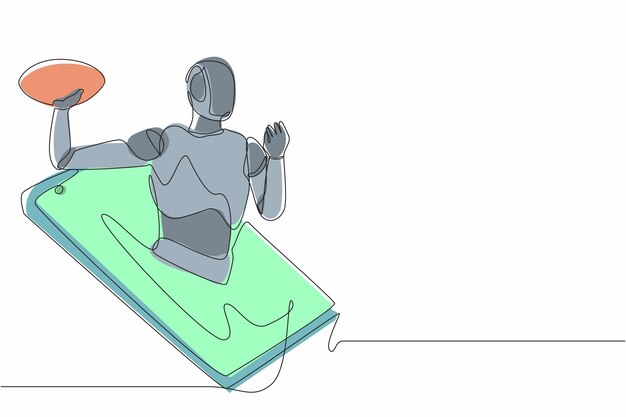 ロボットが携帯電話から出てきて アメリカンフットボールのボールを投げます