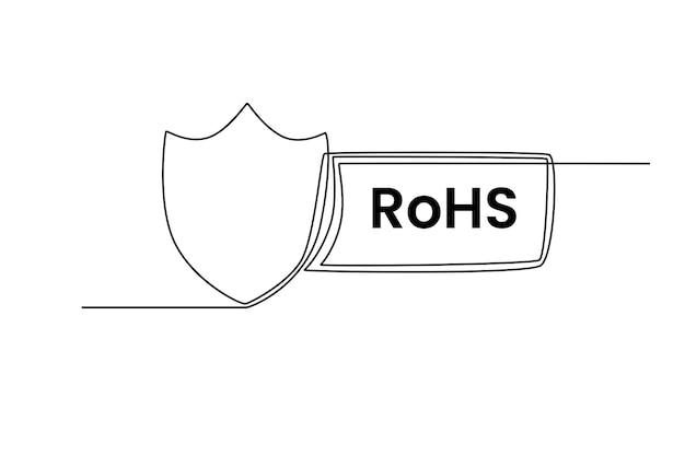 Единый рисунок одной линии Значки, соответствующие требованиям RoHS, на заднем плане Подходит для этикетки продукта Концепция этикетки или наклейки Непрерывная графическая векторная иллюстрация дизайна линии