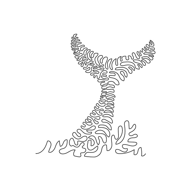 Vector single one line drawing slapping tails of whales on the water for an icon, symbol, logo, boho poster