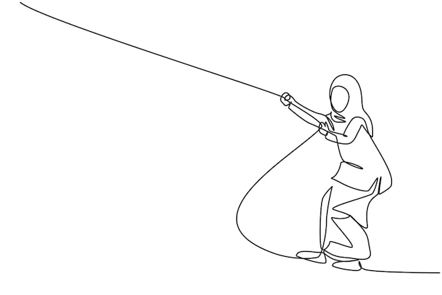 Vector single one line drawing smart arab business woman pulling rope to reach goal target finance growth