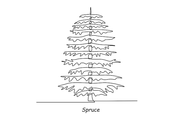 Однолинейный рисунок ели Концепция дерева Непрерывный рисунок линии графическая векторная иллюстрация