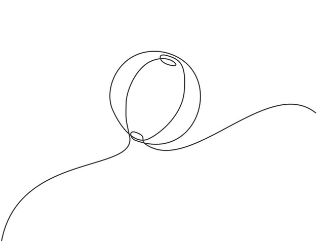 Vettore disegno a una linea singola di una palla da circo a strisce su cui giocheranno animali come elefanti e leoni marini