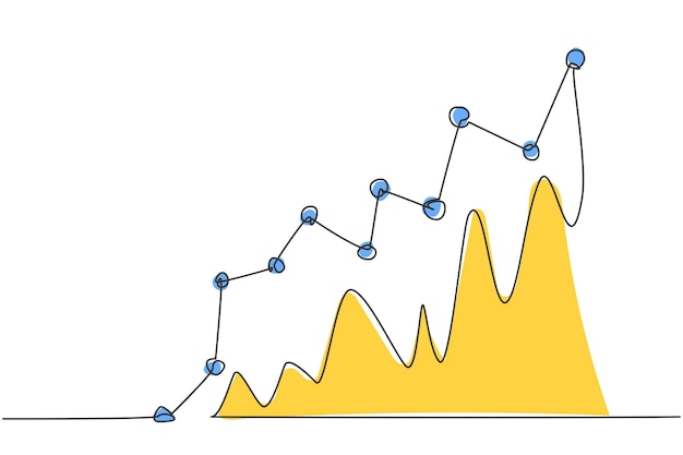 Vector single one line drawing successful increasing business market graph report sign business financial