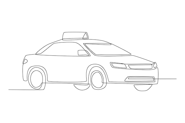 Single one line drawing taxi car with roof sign Road and traffic concept Continuous line draw design graphic vector illustration