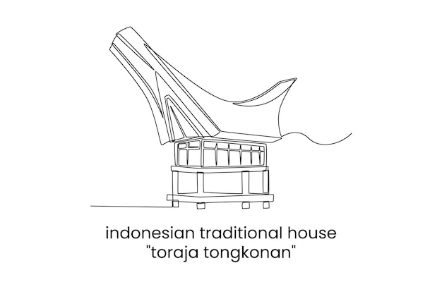 Single one line drawing toraja house in Indonesia Traditional house concept Continuous line draw design graphic vector illustration