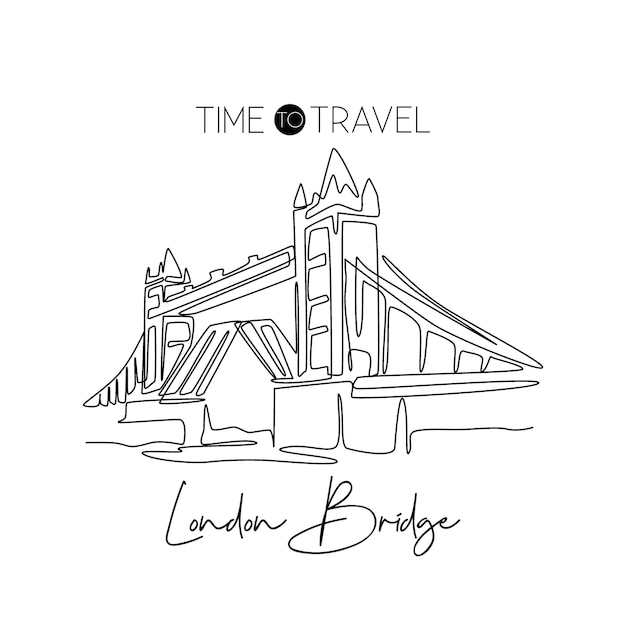 Single one line drawing Tower Bridge landmark Historical iconic place in London UK Tourism and travel postcard home wall decor art concept Modern continuous line draw design vector illustration