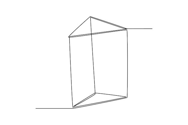 Однолинейный рисунок треугольной призмы Концепция геометрических фигур Непрерывный рисунок линии графическая векторная иллюстрация