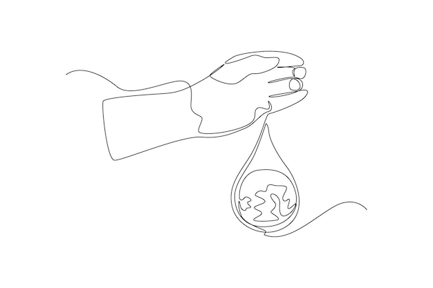 Single one line drawing water droplets from hand World water day Concept Continuous line draw design graphic vector illustration