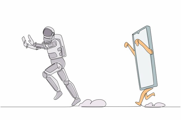 スマートフォンで追われている若い宇宙飛行士が 宇宙人と話すことを恐れている