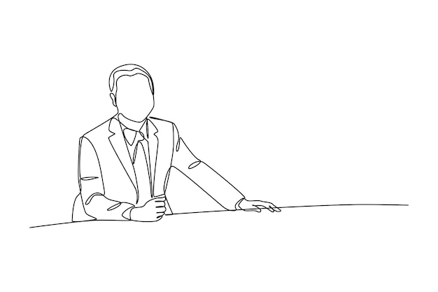 Single one line drawing young tv newscaster man reporting tv news News anchor concept Continuous line draw design graphic vector illustration