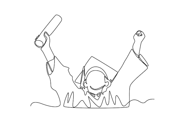 Single oneline drawing a graduate celebrate his graduation Graduation concept