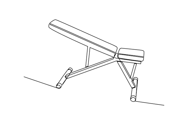 Единая линия, рисующая скамейку в спортзале для поддержания концепции инструментов для фитнеса