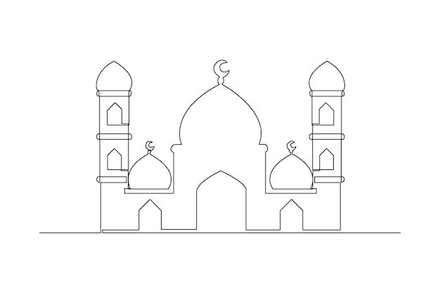 벡터 이슬람 신년 축하를 위한 단일 온라인 드로잉 모스크 이슬람 신년 개념