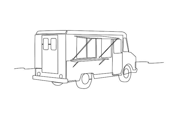 Single oneline drawing rear view of food truck Food truck concept Continuous line drawing