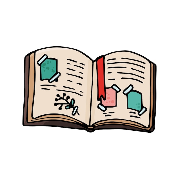 Single open book diary artbook icon Soncept cozy home hygge Hand drawn vector illustration doodle