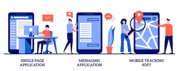 single page application, messaging application, mobile tracking soft concept