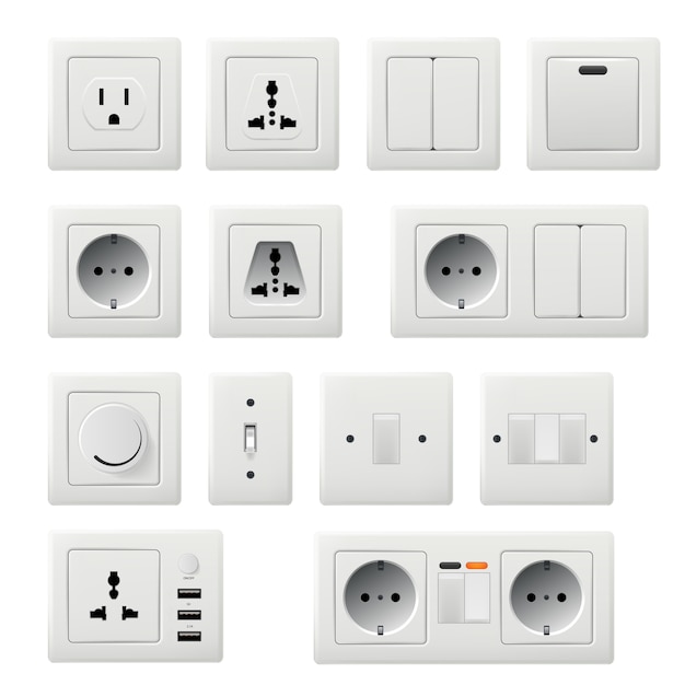 Vector single and panel power electrical socket illustration